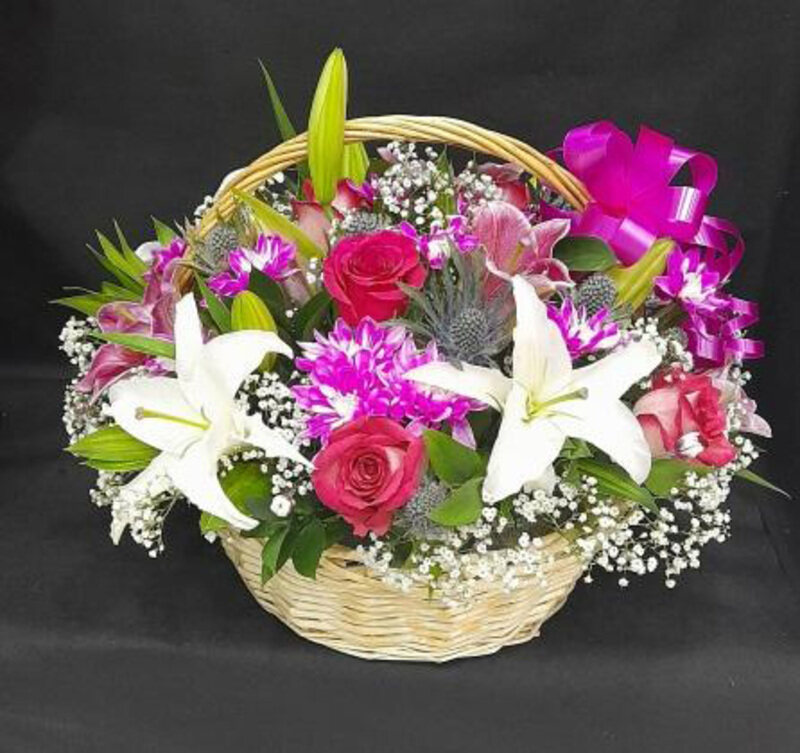 

Carmel Flowers Mixed Flowers Handle Round Basket, Multicolour
