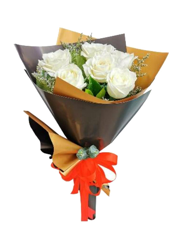 

Carmel Flowers Holly Harmony Roses with Fillers & Wrapping, 7 Pieces, White