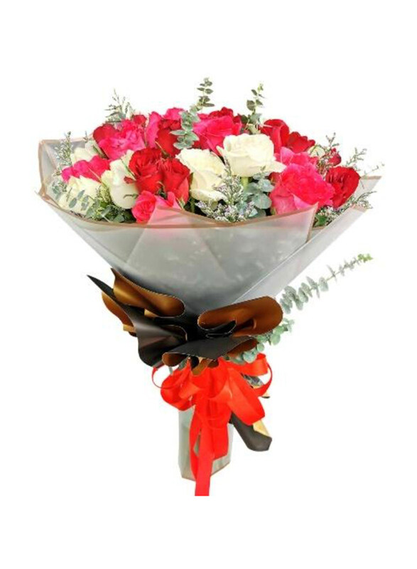 

Carmel Flowers Floral Fantasy Mixed Roses with Fillers and leaves with wrapping, 35 Pieces, Multicolour