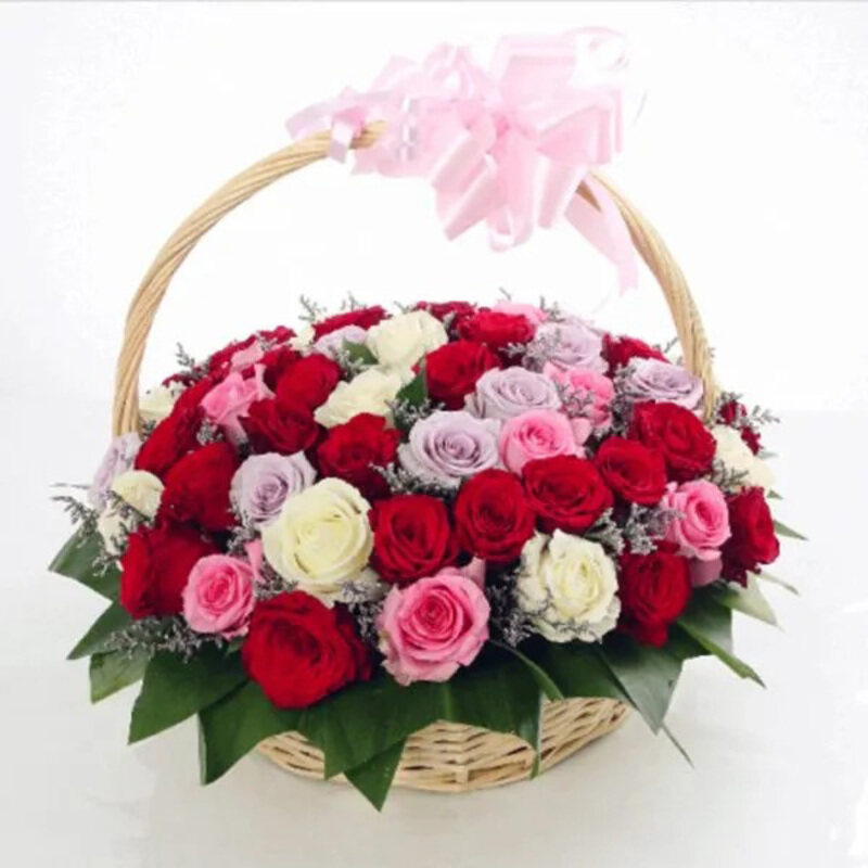 

Carmel Flowers Sweet Surprise Mixed Roses Basket, 51 Pieces, Multicolour