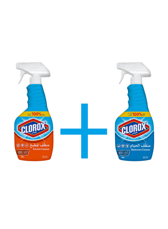 Clorox Kitchen Cleaner Bleach, 500ml + Disinfecting Bathroom Cleaner, 500ml