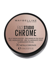 Maybelline New York Facestudio Chrome Jelly Highlighter, 9.5ml, 30 Metallic Bronze, Brown