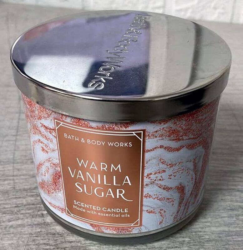 

Bath & Body Works White Barn Candle Company and 3 Wick Scented Candle Essential Oils 14.5 oz Warm Vanilla Sugar