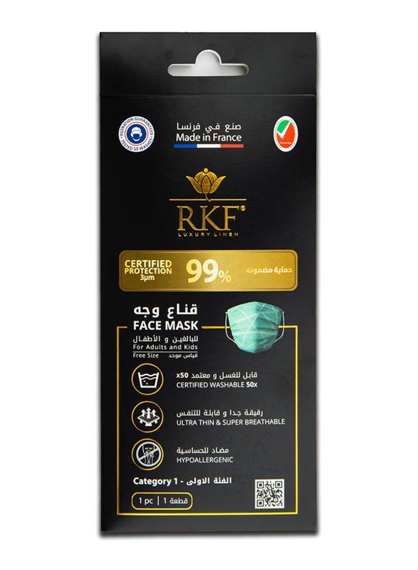 RKF Curve Design 99 % Protected Reusable and Washable Face Mask, 50 Full Wash Cycles, Green, Free Size