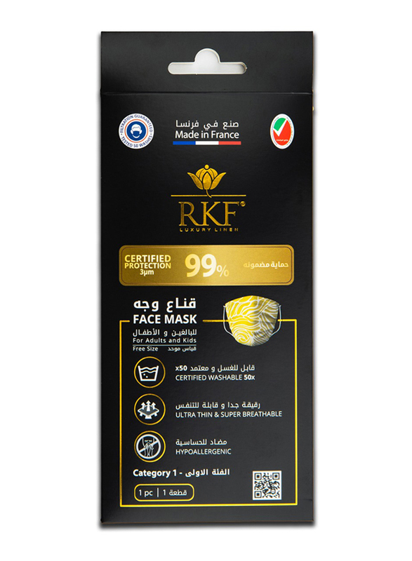 RKF Lines Design 99 % Protected Reusable and Washable Face Mask, 50 Full Wash Cycles, Yellow, Free Size