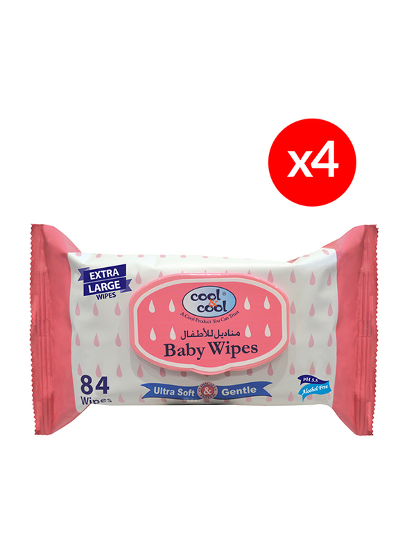 Cool & Cool 4-Pieces Extra Large Size Baby Wipes, 84 Wipes