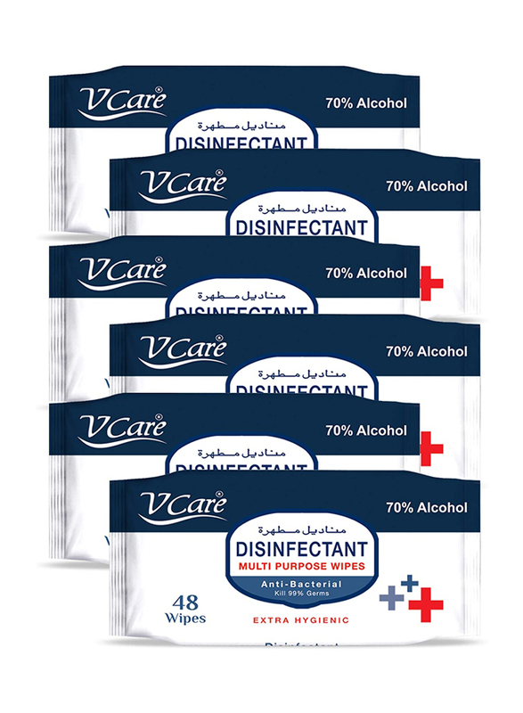 V Care Disinfectant Anti Bacterial Multi Purpose Wipes Set, 48 Sheets, 6 Pieces