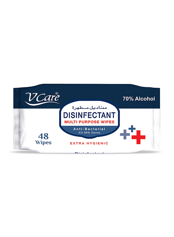 V Care 70% Alcohol Disinfectant Multipurpose Wipes, 48 Wipes