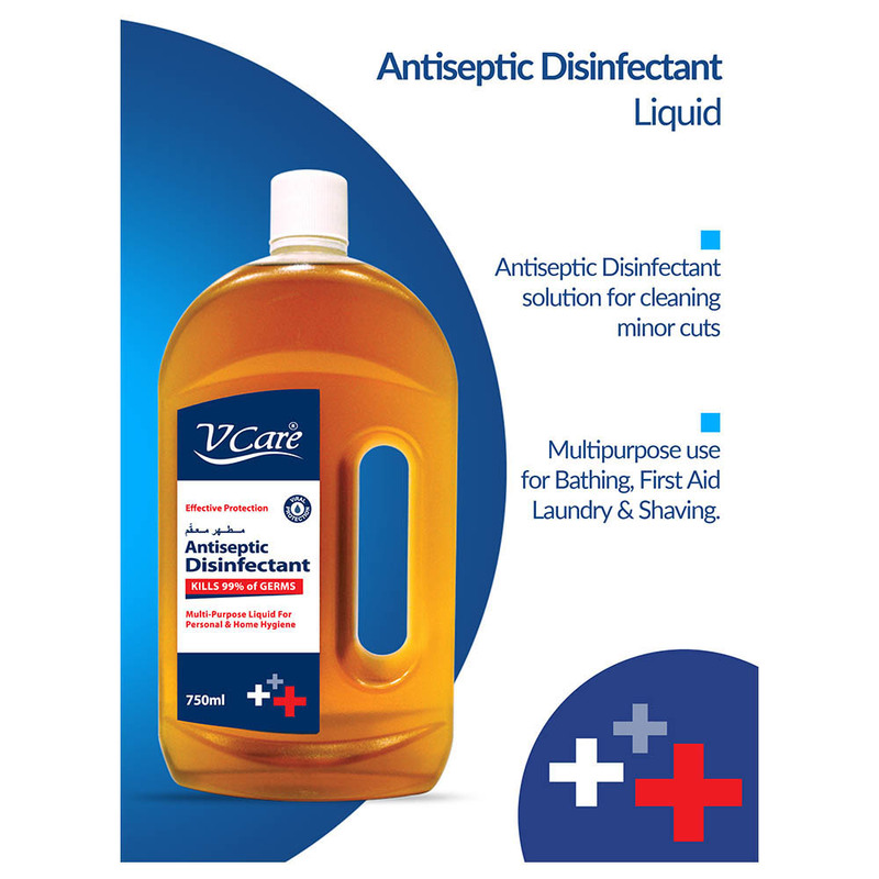 V Care Effective Protection Antiseptic Disinfectant Liquid, 4 Bottles x 750ml