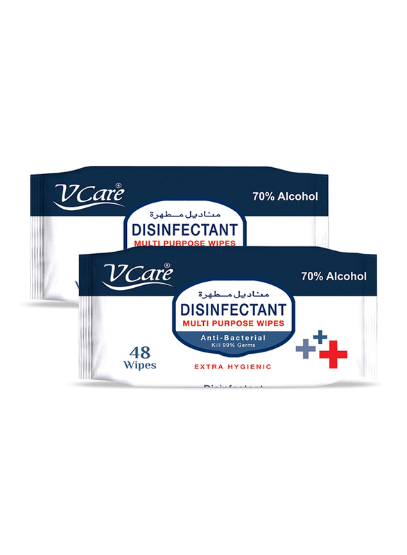 V Care Disinfectant Anti Bacterial Multi Purpose Wipes Set, 48 Sheets, 2 Pieces