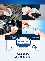 V Care Disinfectant Anti Bacterial Multi Purpose Wipes Set, 96 Sheets, 2 Pieces