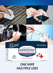 V Care 70% Alcohol Disinfectant Multipurpose Wipes, 48 Wipes