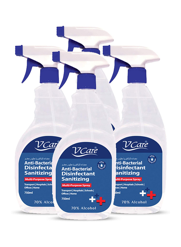 V Care Disinfectant Anti-Bacterial Multi-Purpose Sanitizing Spray, 750ml, 4 Pieces