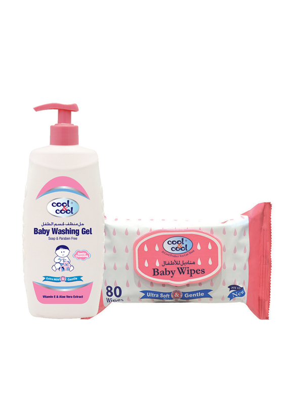 Cool & Cool 2-Pieces Baby Washing Gel + Baby Wipes Set for Kids, 500ml + 80 Wipes
