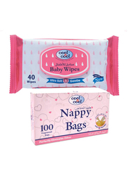 Cool & Cool 2-Pieces Nappy Bags Set for Baby, Nappy Bags 100 Sheets, Baby Wipes 40 Sheets