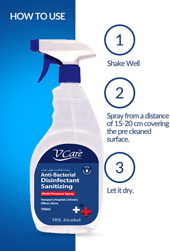 V Care Disinfectant Anti-Bacterial Multi-Purpose Sanitizing Spray, 750ml, 6 Pieces