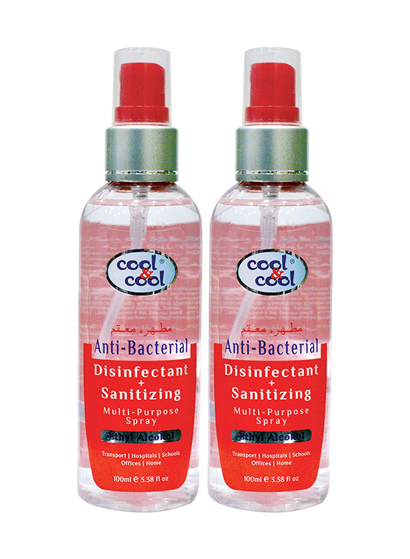 Cool & Cool Anti-Bacterial Disinfectant + Sanitizing Multi Purpose Spray, 100ml, 2 Pieces