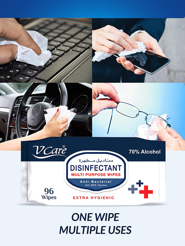 V Care Disinfectant Anti Bacterial Multi Purpose Wipes Set, 96 Sheets, 12 Pieces