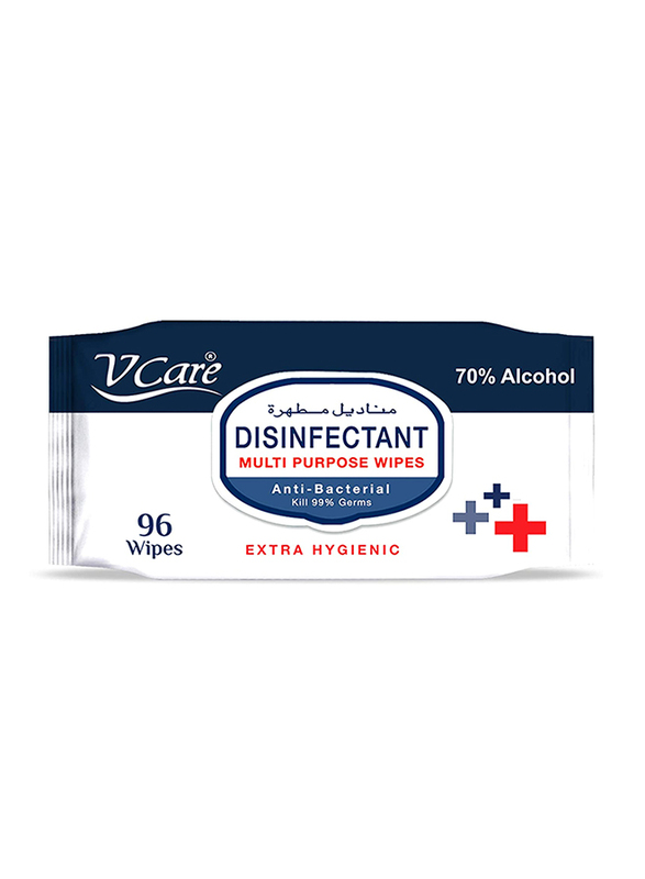 V Care 70% Alcohol Disinfectant Multipurpose Wipes, 96 Wipes