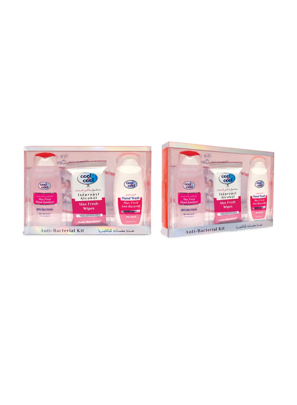 Cool & Cool Max Fresh Anti-Bacterial Kit, Hand Wash 100ml + Hand Sanitizer 100ml + IPA Wipes 10 Sheets, 3-Pieces