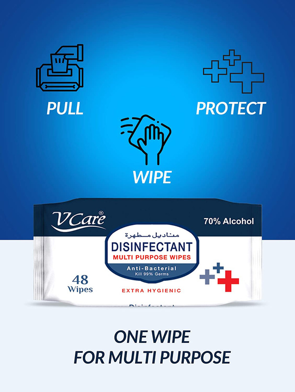 V Care Disinfectant Anti Bacterial Multi Purpose Wipes Set, 48 Sheets, 2 Pieces