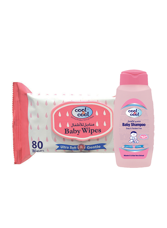 Cool & Cool 2 Pieces Baby Wipes, 80-Sheets + Baby Shampoo 100ml