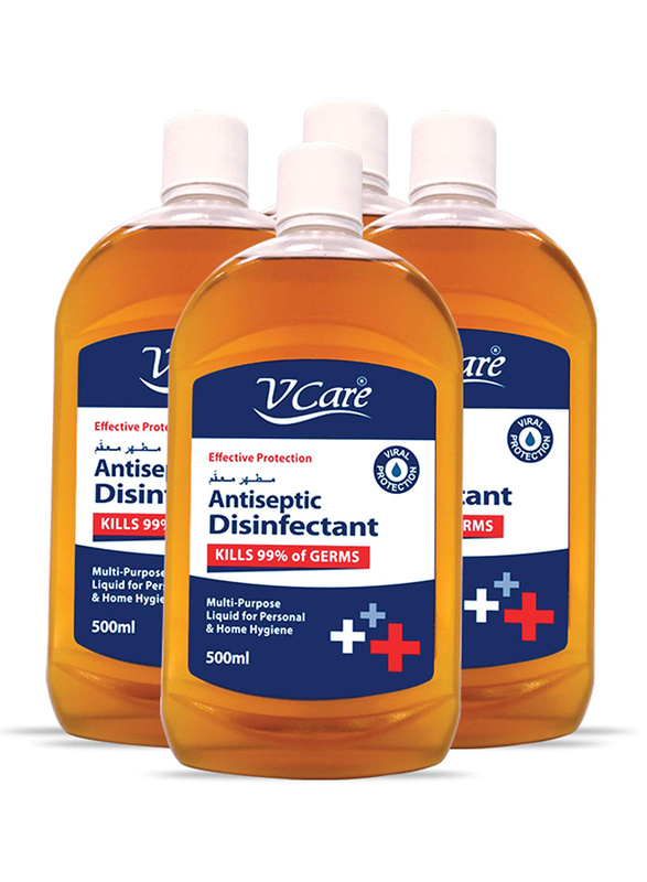 V Care Effective Protection Antiseptic Disinfectant Liquid, 4 Bottles x 500ml