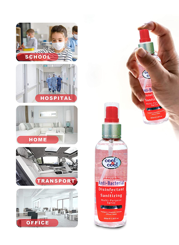 Cool & Cool Anti-Bacterial Disinfectant + Sanitizing Multi Purpose Spray, 100ml, 2 Pieces