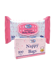 Cool & Cool 2-Pieces Nappy Bags Set for Baby, Nappy Bags 100 Sheets, Baby Wipes 80 Sheets