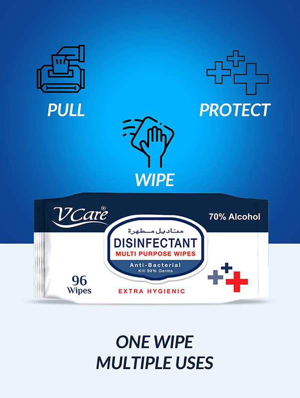 V Care Disinfectant Anti Bacterial Multi Purpose Wipes Set, 96 Sheets, 6 Pieces