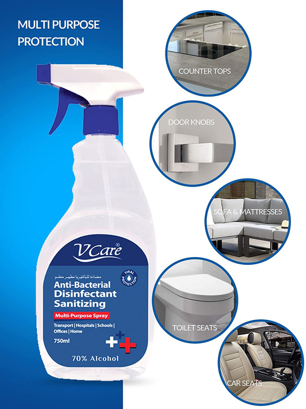 V Care Disinfectant Anti-Bacterial Multi-Purpose Sanitizing Spray, 750ml, 4 Pieces