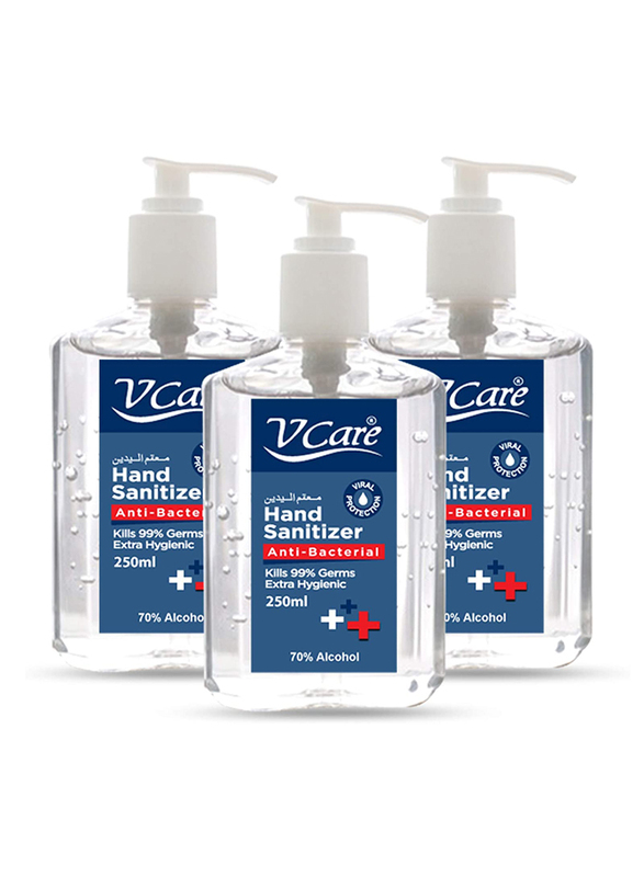 V Care Anti-Bacterial Hand Sanitizer, 250ml, 3 Pieces