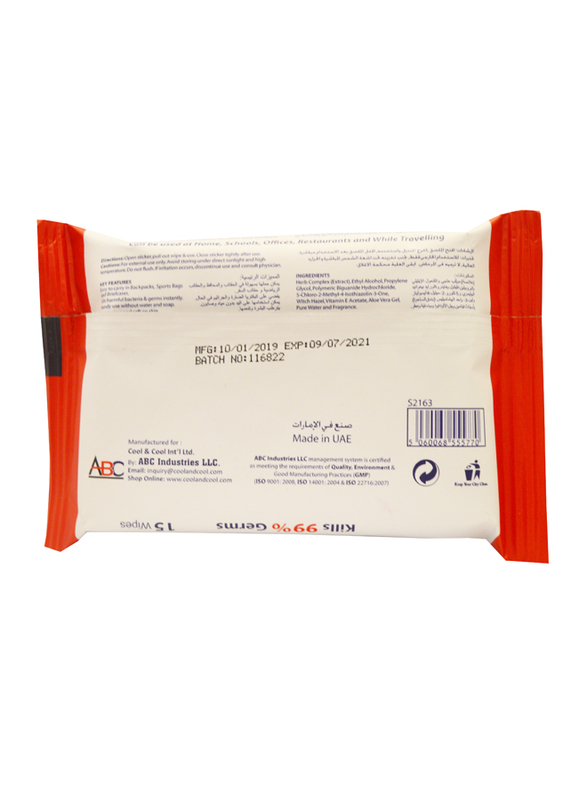 Cool & Cool Sanitizing Wipes, 15-Sheets, 6 Pieces