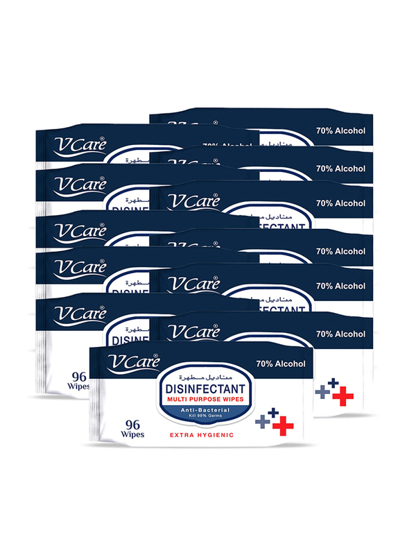 V Care Disinfectant Anti Bacterial Multi Purpose Wipes Set, 96 Sheets, 12 Pieces
