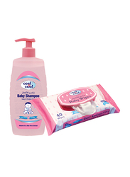 Cool & Cool 2-Pieces Baby Shampoo + Regular Baby Wipes Set for Kids, 500ml + 40 Wipes