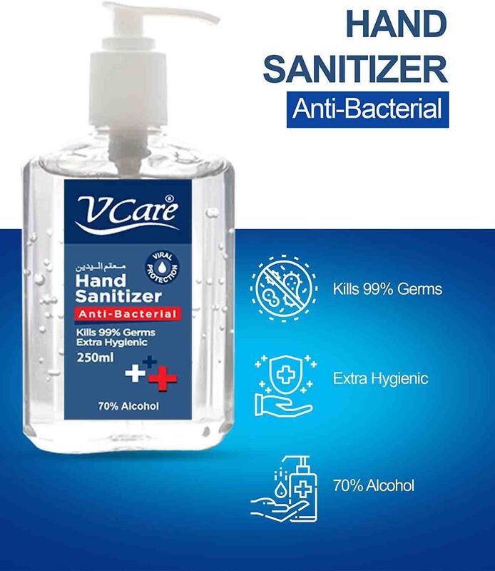 V Care Anti-Bacterial Hand Sanitizer, 250ml, 3 Pieces