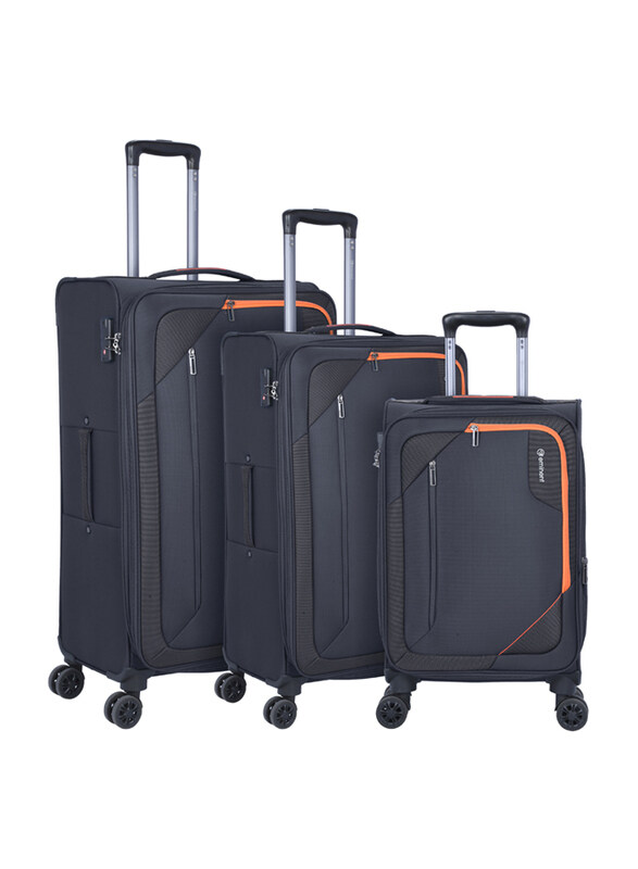 

Eminent 3-Piece Expandable Polyester Soft Luggage Trolley Bag with 4 Double Spinner Wheeled & 3 TSA lock & Safe Zipper, E765SZ, Unisex, Black