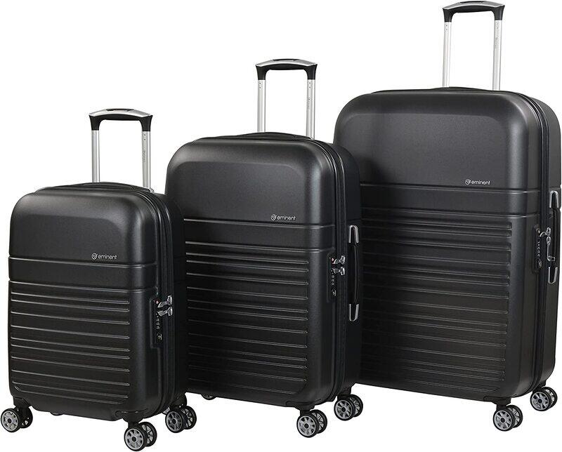 Eminent Hard Case Trolley Luggage Set of 3 Makrolon Polycarbonate Super Lightweight Anti Scratch Suitcases 4 Quiet Double Wheels TSA Lock KF91 Black