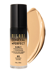 Milani Conceal + Perfect 2-In-1 Foundation Concealer, 30ml, 02 Natural, Beige