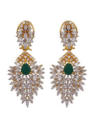 Glam Jewels The Delicate Leaf Dangle Earrings for Women with Emerald, Green/Silver
