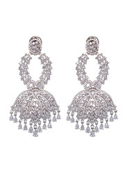 Glam Jewels The Lotus Bloom Dangle Earrings for Women, Silver