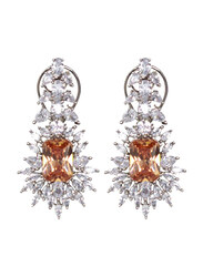 Glam Jewels Forever Love Dangle Earrings for Women with Topaz Stone, Brown/Silver