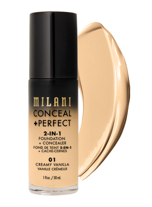 Milani Conceal + Perfect 2-In-1 Foundation Concealer, 30ml, 01 Creamy Vanilla, Beige