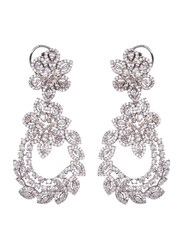 Glam Jewels Floral Power Dangle Earrings for Women, Silver