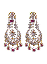 Glam Jewels The Chandelier Dangle Earrings for Women with Ruby, Silver/Red