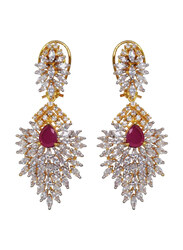 Glam Jewels The Delicate Leaf Dangle Earrings for Women with Emerald, Silver/Red
