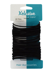 Xcluzive 40 Pieces Thin Pony Tailers, Black/Brown/Grey/Blue/Yellow/Pink