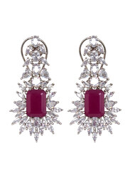 Glam Jewels Forever Love Dangle Earrings for Women with Ruby Stone, Silver/Red