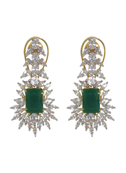 Glam Jewels Forever Love Dangle Earrings for Women with Emerald Stone, Green/Silver