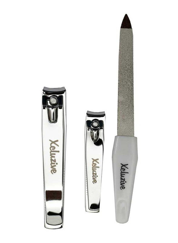 

Xcluzive 2 Pieces Nail Clippers with Nail File, Silver/White